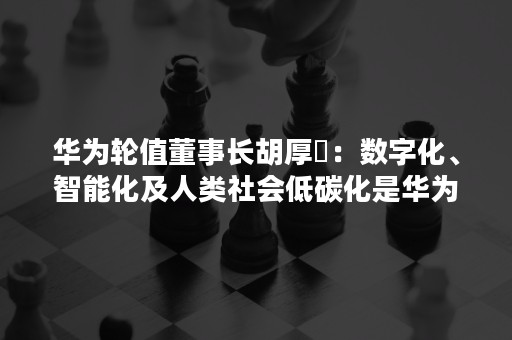 华为轮值董事长胡厚崑：数字化、智能化及人类社会低碳化是华为走向未来的关键